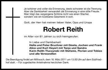 Traueranzeige von Robert Reith von Nürnberger Nachrichten