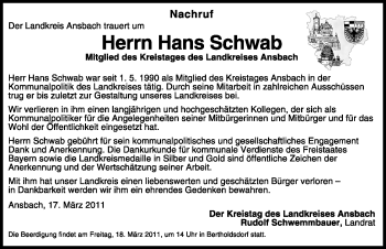 Traueranzeige von Hans Schwab von Nürnberger Nachrichten