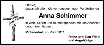 Traueranzeige von Anna Schimmer von Nürnberger Nachrichten