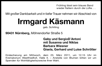 Traueranzeige von Irmgard Käsmann von Nürnberger Nachrichten