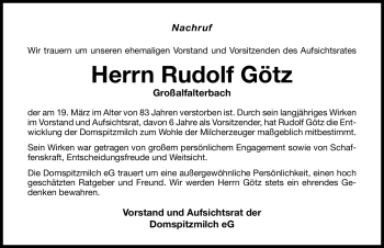 Traueranzeige von Rudolf Götz von Nürnberger Nachrichten