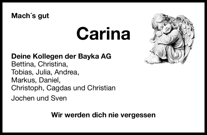  Traueranzeige für Carina Buchmüller vom 22.03.2011 aus Nürnberger Nachrichten