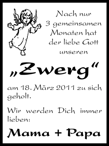 Traueranzeige von Zwerg  von Nürnberger Nachrichten