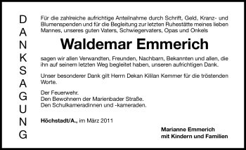 Traueranzeige von Waldemar Emmerich von Nürnberger Nachrichten