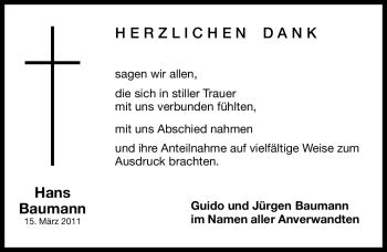 Traueranzeige von Hans Baumann von Nürnberger Nachrichten