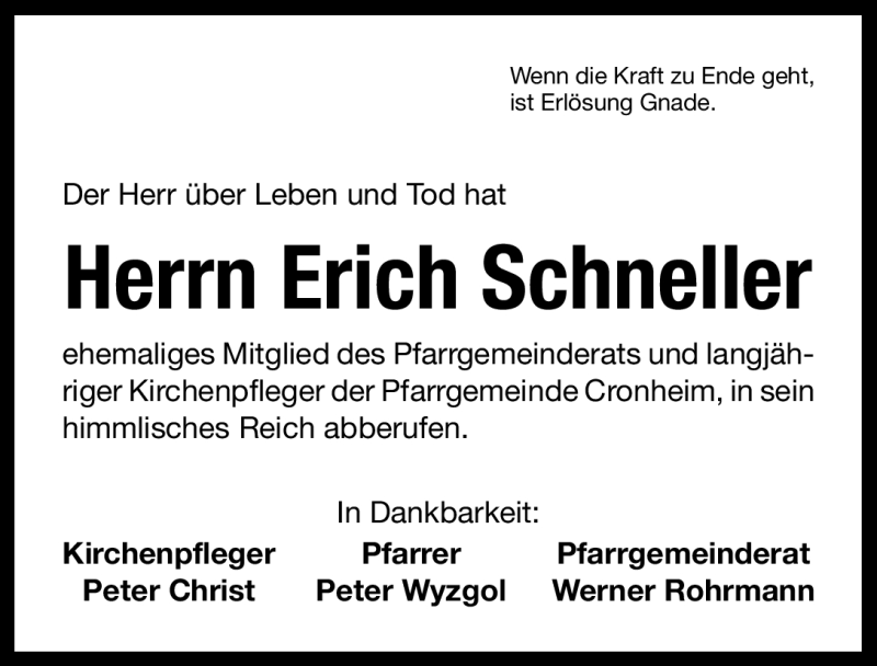  Traueranzeige für Erich Schneller vom 25.03.2011 aus Nürnberger Nachrichten