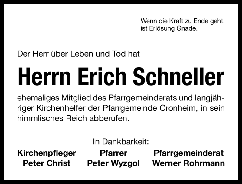  Traueranzeige für Erich Schneller vom 28.03.2011 aus Nürnberger Nachrichten