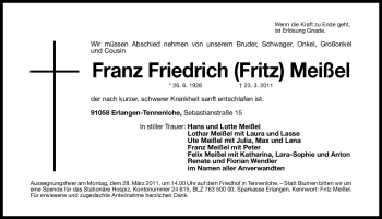 Traueranzeige von Farnz Friedrich Meißel von Nürnberger Nachrichten