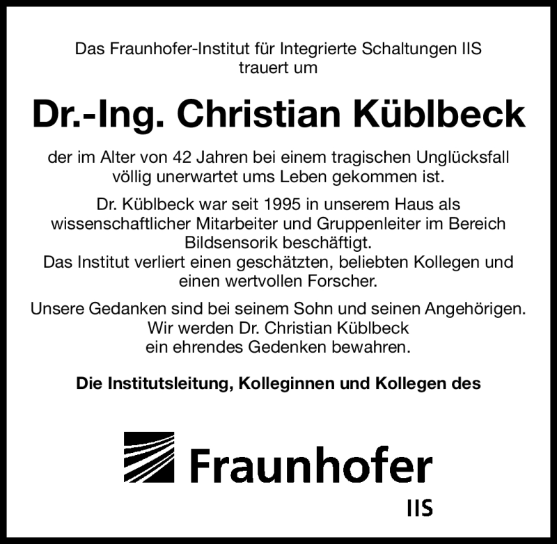  Traueranzeige für Christian Küblbeck vom 26.03.2011 aus Nürnberger Nachrichten