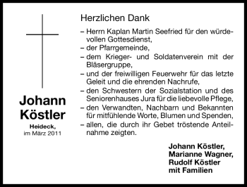Traueranzeige von Johann Köstler von Nürnberger Nachrichten