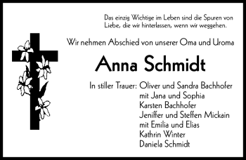 Traueranzeige von Anna Schmidt von Nürnberger Nachrichten