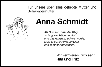 Traueranzeige von Anna Schmidt von Nürnberger Nachrichten