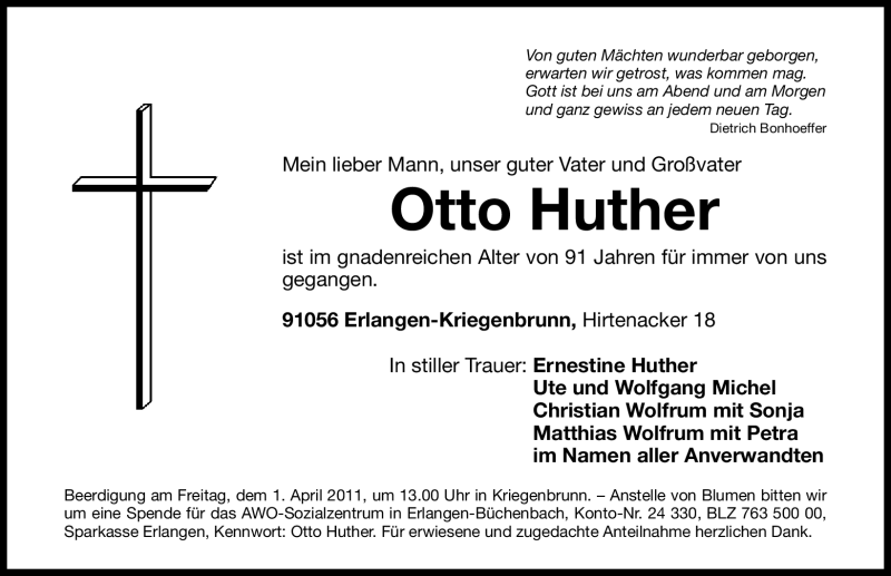  Traueranzeige für Otto Huther vom 30.03.2011 aus Nürnberger Nachrichten