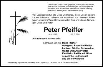 Traueranzeige von Peter Pfeiffer von Nürnberger Nachrichten