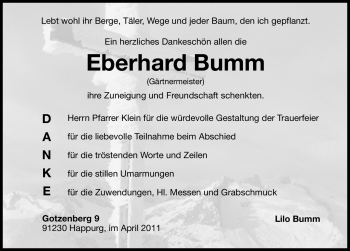 Traueranzeige von Eberhard Bumm von Nürnberger Nachrichten