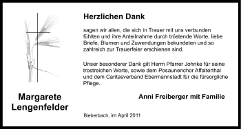 Traueranzeige von Margarete Lengenfelder von Nürnberger Nachrichten