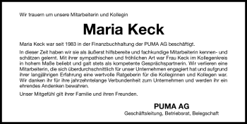 Traueranzeige von Maria Keck von Nürnberger Nachrichten