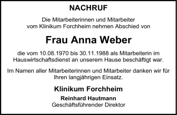 Traueranzeige von Anna Weber von Nürnberger Nachrichten