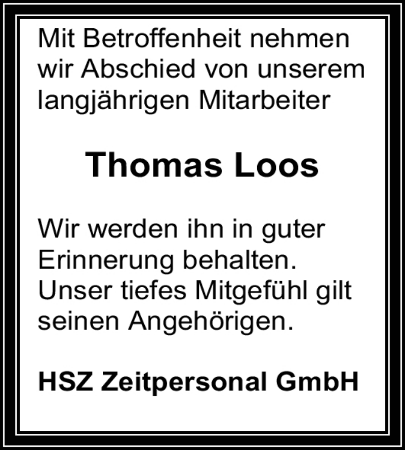  Traueranzeige für Thomas Loos vom 09.04.2011 aus Nürnberger Nachrichten