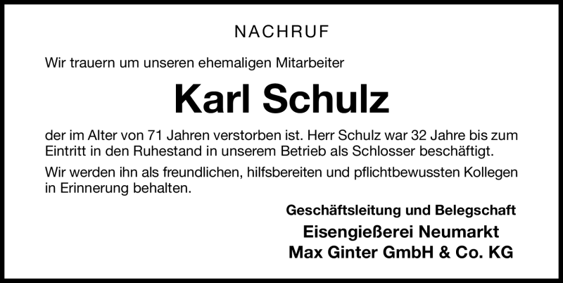  Traueranzeige für Karl Schulz vom 06.04.2011 aus Nürnberger Nachrichten