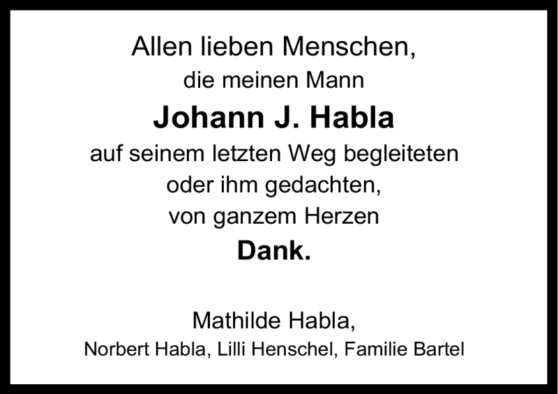  Traueranzeige für Johann Habla vom 07.04.2011 aus Nürnberger Nachrichten