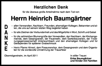 Traueranzeige von Heinrich Baumgärtner von Nürnberger Nachrichten
