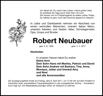 Traueranzeigen von Robert Neubauer | trauer.nn.de