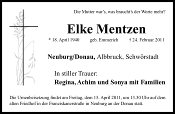 Traueranzeige von Elke Mentzen von Nürnberger Nachrichten