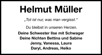 Traueranzeige von Helmut Müller von Nürnberger Nachrichten