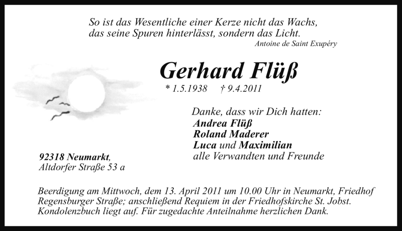  Traueranzeige für Gerhard Flüß vom 11.04.2011 aus Nürnberger Nachrichten