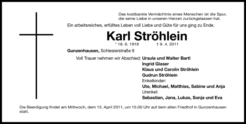 Traueranzeige für Karl Ströhlein vom 12.04.2011 aus Nürnberger Nachrichten