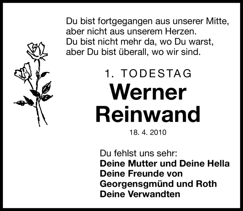  Traueranzeige für Werner Reinwand vom 18.04.2011 aus Nürnberger Nachrichten