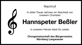Traueranzeige von Hannspeter Beßler von Nürnberger Nachrichten