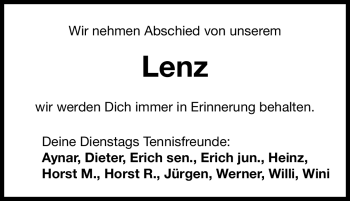 Traueranzeige von Lenz  von Nürnberger Nachrichten