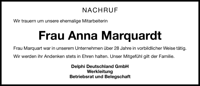  Traueranzeige für Anna Marquardt vom 14.04.2011 aus Nürnberger Nachrichten
