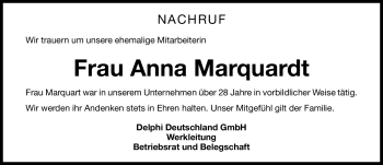 Traueranzeige von Anna Marquardt von Nürnberger Nachrichten