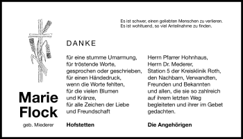 Traueranzeige von Marie Flock von Nürnberger Nachrichten