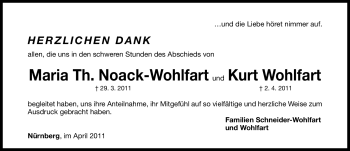 Traueranzeige von Kurt und Maria Wohlfart von Nürnberger Nachrichten