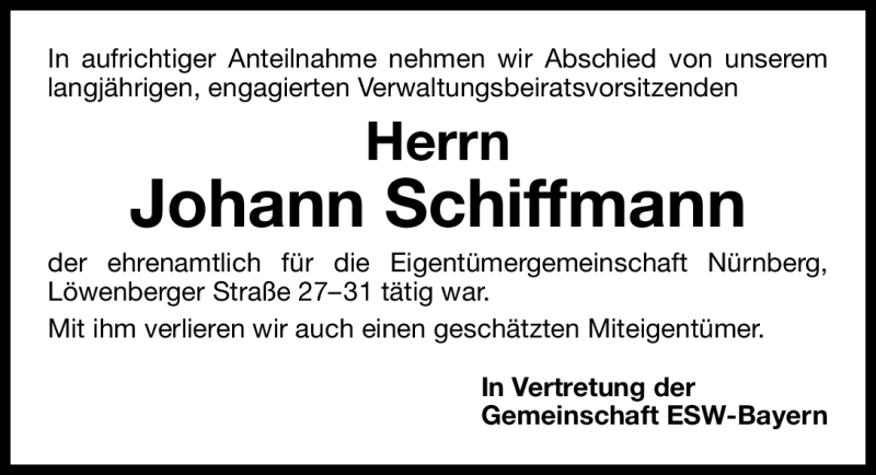  Traueranzeige für Johann Schiffmann vom 16.04.2011 aus Nürnberger Nachrichten