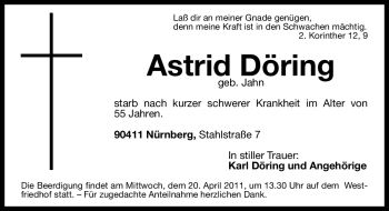 Traueranzeige von Astrid Döring von Nürnberger Nachrichten