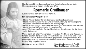 Traueranzeige von Rosmarie Großhauser von Nürnberger Nachrichten
