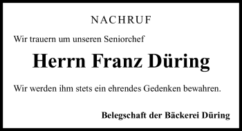 Traueranzeige von Franz Düring von Nürnberger Nachrichten