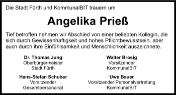 Traueranzeige von Angelika Prieß von Nürnberger Nachrichten
