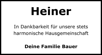 Traueranzeige von Heiner Heiner von Nürnberger Nachrichten