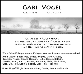 Traueranzeige von Gabi Vogel von Nürnberger Nachrichten