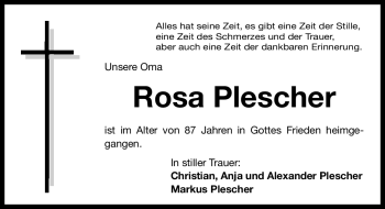 Traueranzeige von Rosa Plescher von Nürnberger Nachrichten