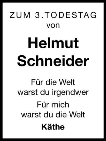 Traueranzeige von Helmut Schneider von Nürnberger Nachrichten