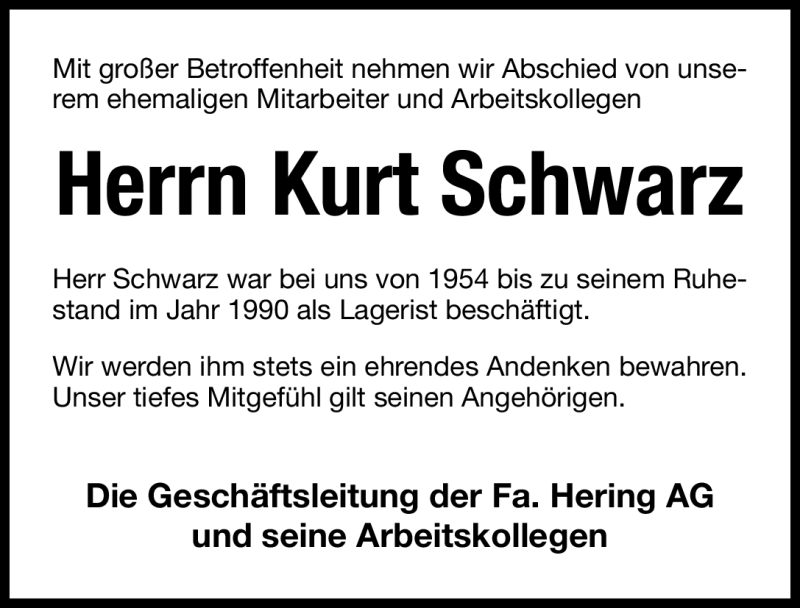  Traueranzeige für Kurt Schwarz vom 27.04.2011 aus Nürnberger Nachrichten