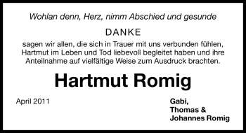 Traueranzeige von Hartmut Romig von Nürnberger Nachrichten