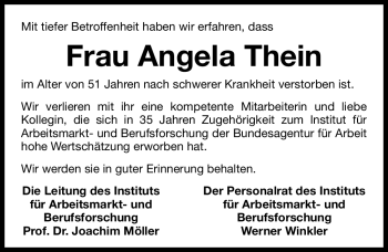 Traueranzeige von Angela Thein von Nürnberger Nachrichten